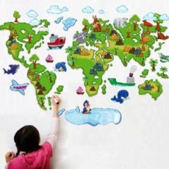 Samolepky na stenu - Detská mapa sveta